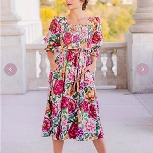 DM Fashion Helena Cottage Rose Smocked Floral Dress